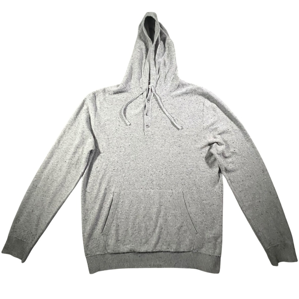 Hawker Rye Henley Hoodie Mens Large Grey Speckled Donegal Knit Kangaroo Pocket